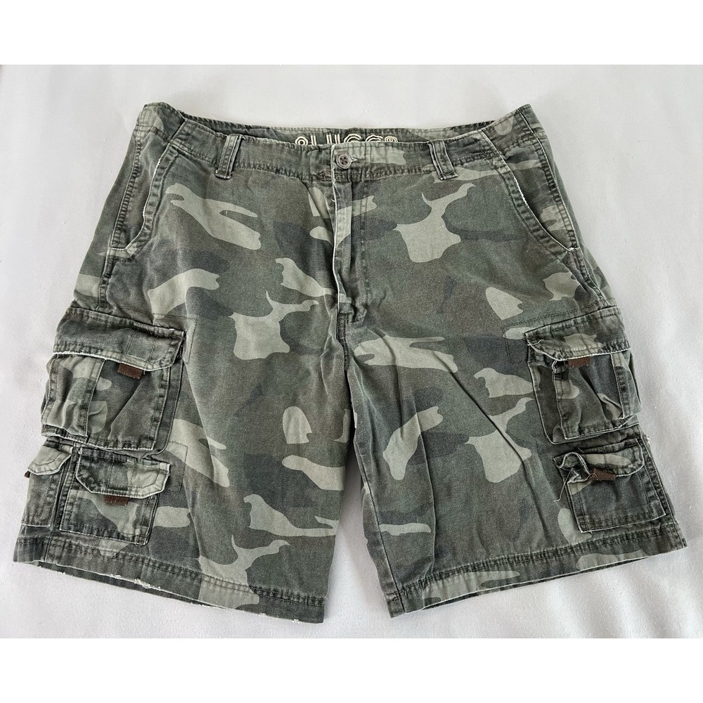 Vintage Plugg Shorts‎ Sz 40 Camo Cargo Distressed Repaired Grunge Skate Y2K